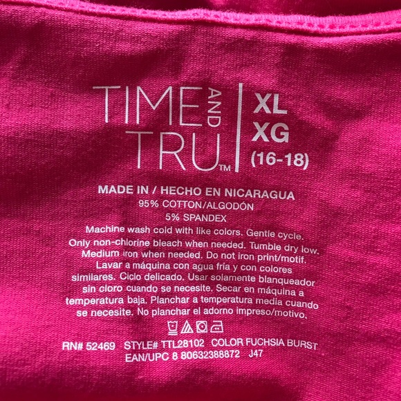 NWT Time&Tru / Hot Pink Cami/ XL (16-18)/ Swoop Neck/ Fitted/ Cotton & Spandex - Picture 6 of 7